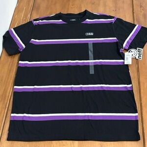 Neff NWT Black Tee with Purple and White Stripes Size Large
